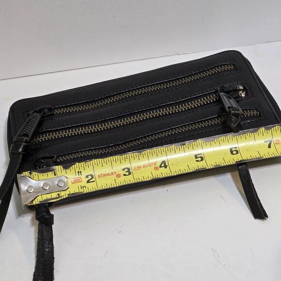 Rebecca Minkoff Black Leather Three Zipper Zip Around 7.5" Clutch Wallet - Picture 7 of 7